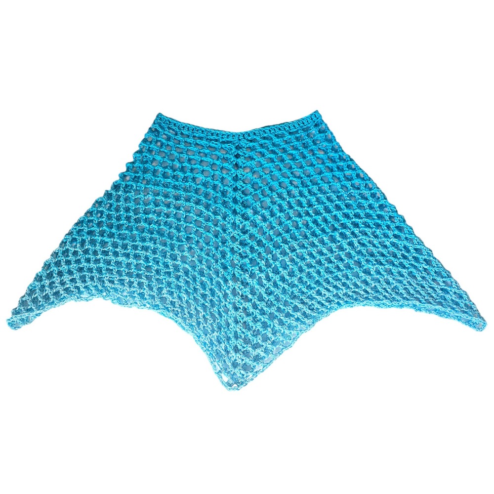 Handmade Crochet Shawl Women Teal Ombre Cotton Boho Poncho - Picture 7 of 12